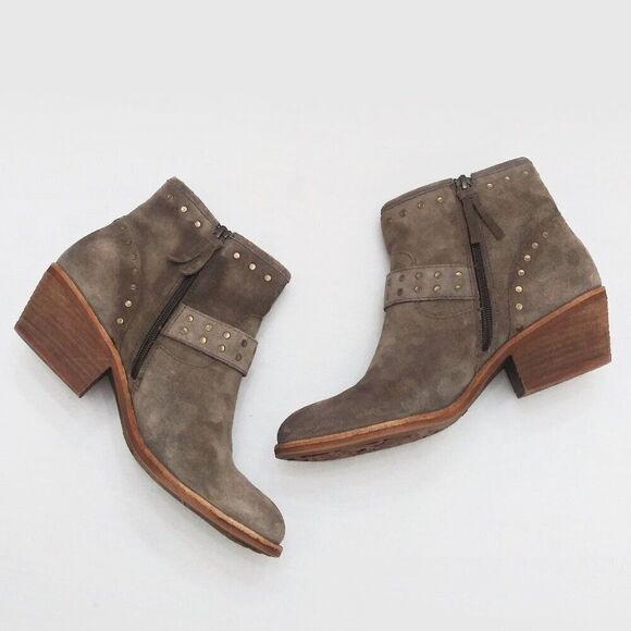 Söfft ALLENE Suede Moto Bootie Studs Buckles Side Zip Western Cowboy Boots Taupe - Picture 6 of 16
